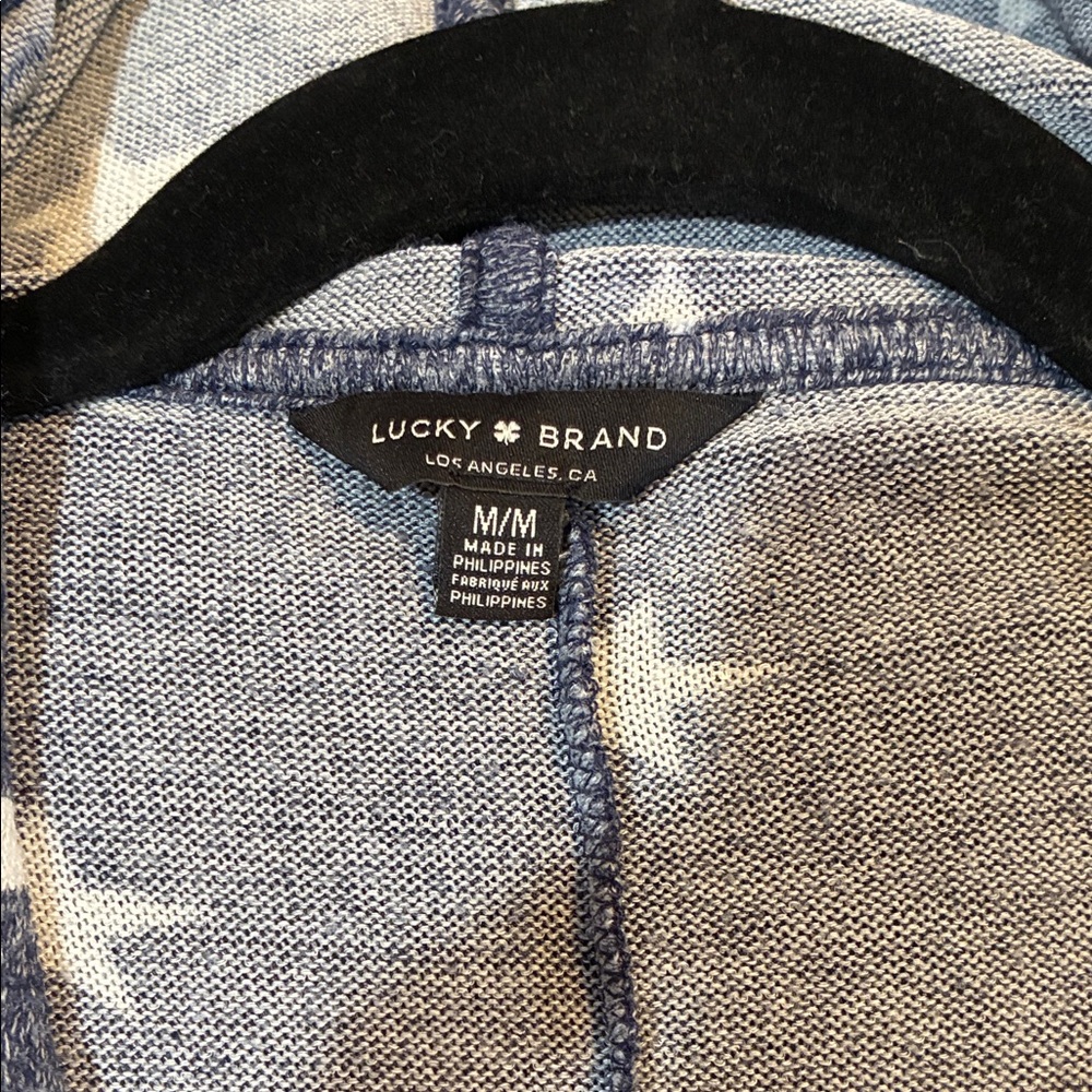 Lucky Brand Blue Gray Star Pattern hooded cardigan with pockets